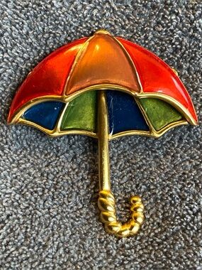 Vintage Coro Gold Tone Multicolor Umbrella Brooch